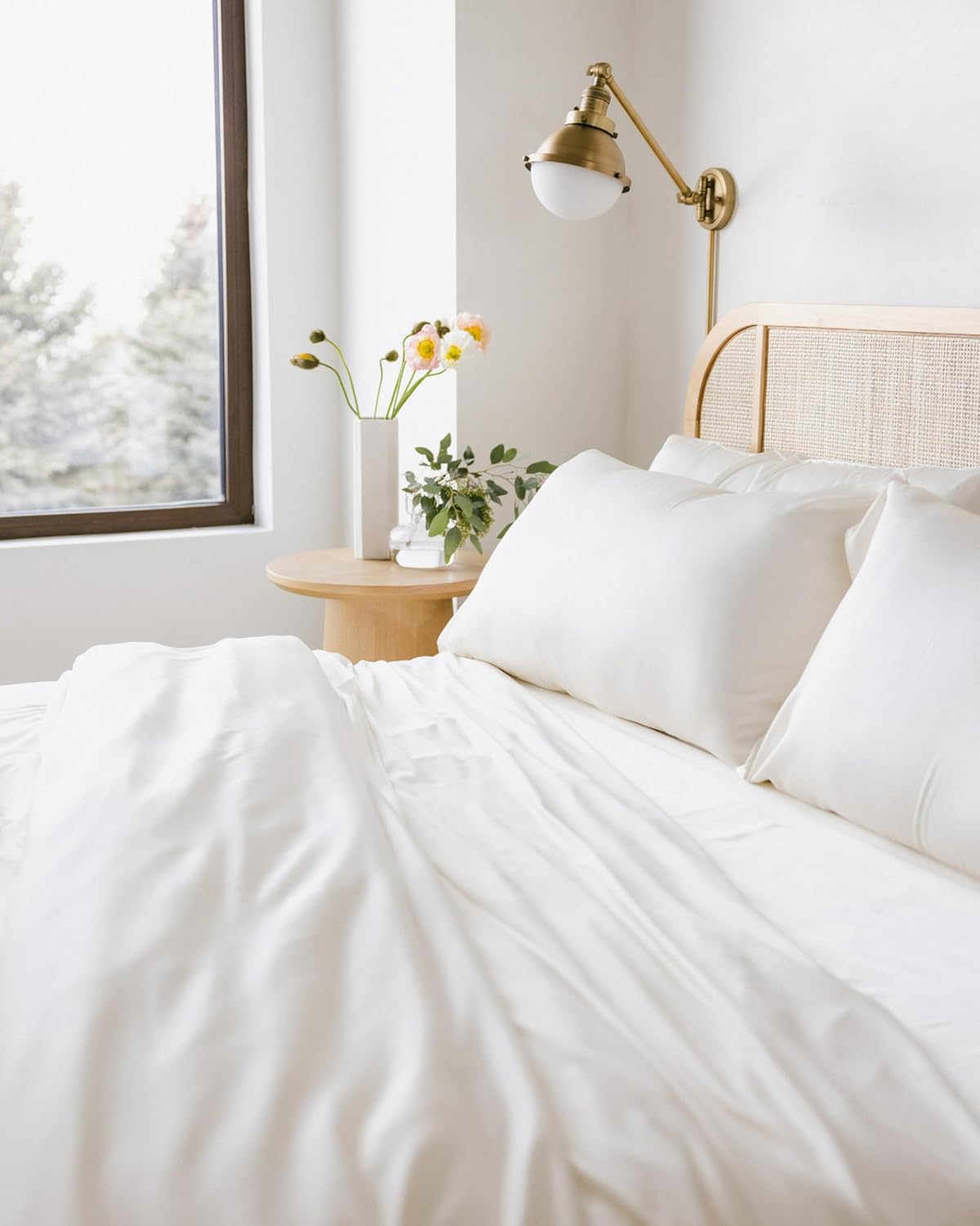 Cozy Earth Luxury Bed Sheet Set - 100% Viscose from Bamboo Fabric, Ultra-Soft & Breathable, Fits Regular & Deep Pocket Mattresses up to 20" - 4 Pieces Twin Sheet Set White - Image 2