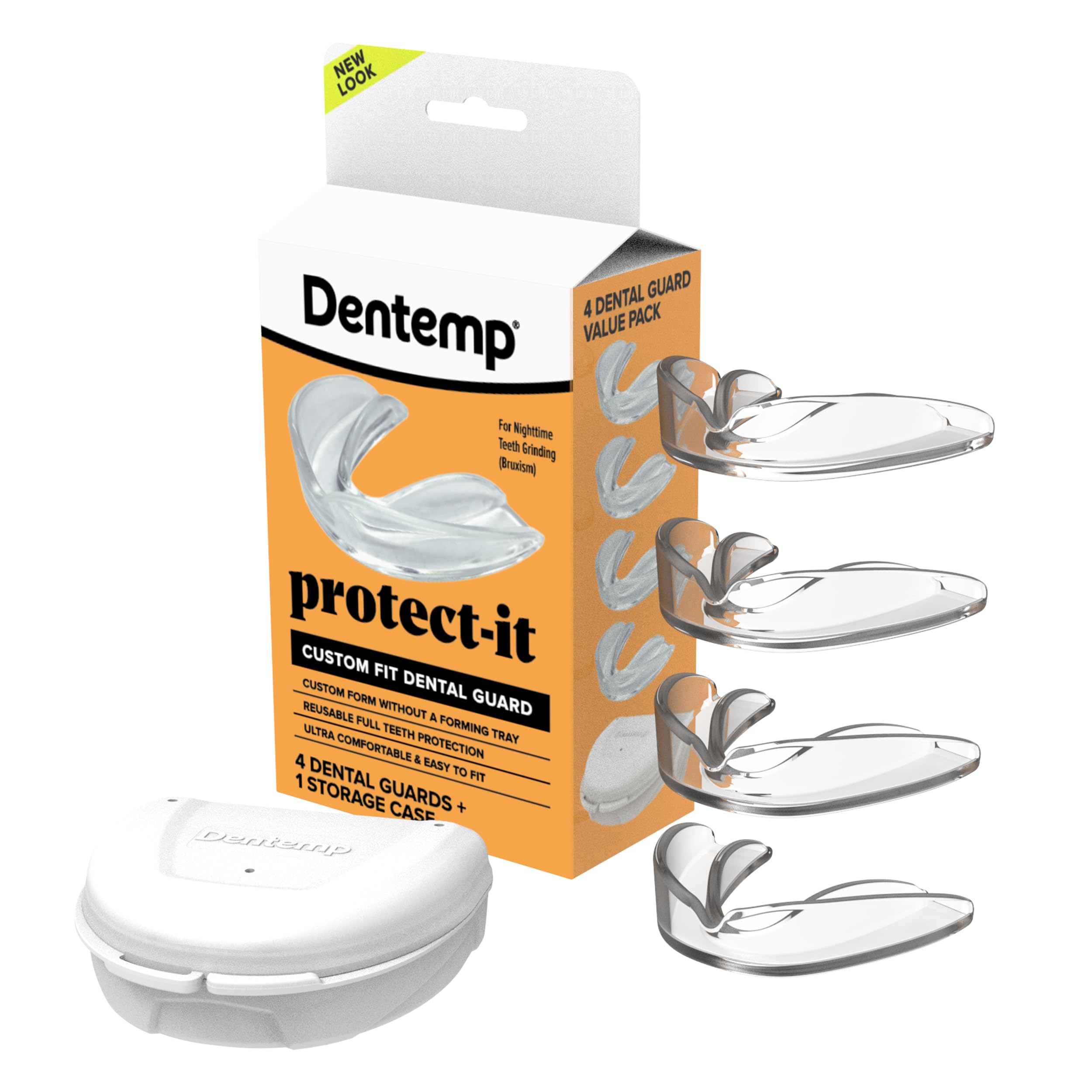 Dentemp Protect-It Custom Fit Mouth Guard 4 Pack for Teeth Grinding at Night - Night Guards for Sleep