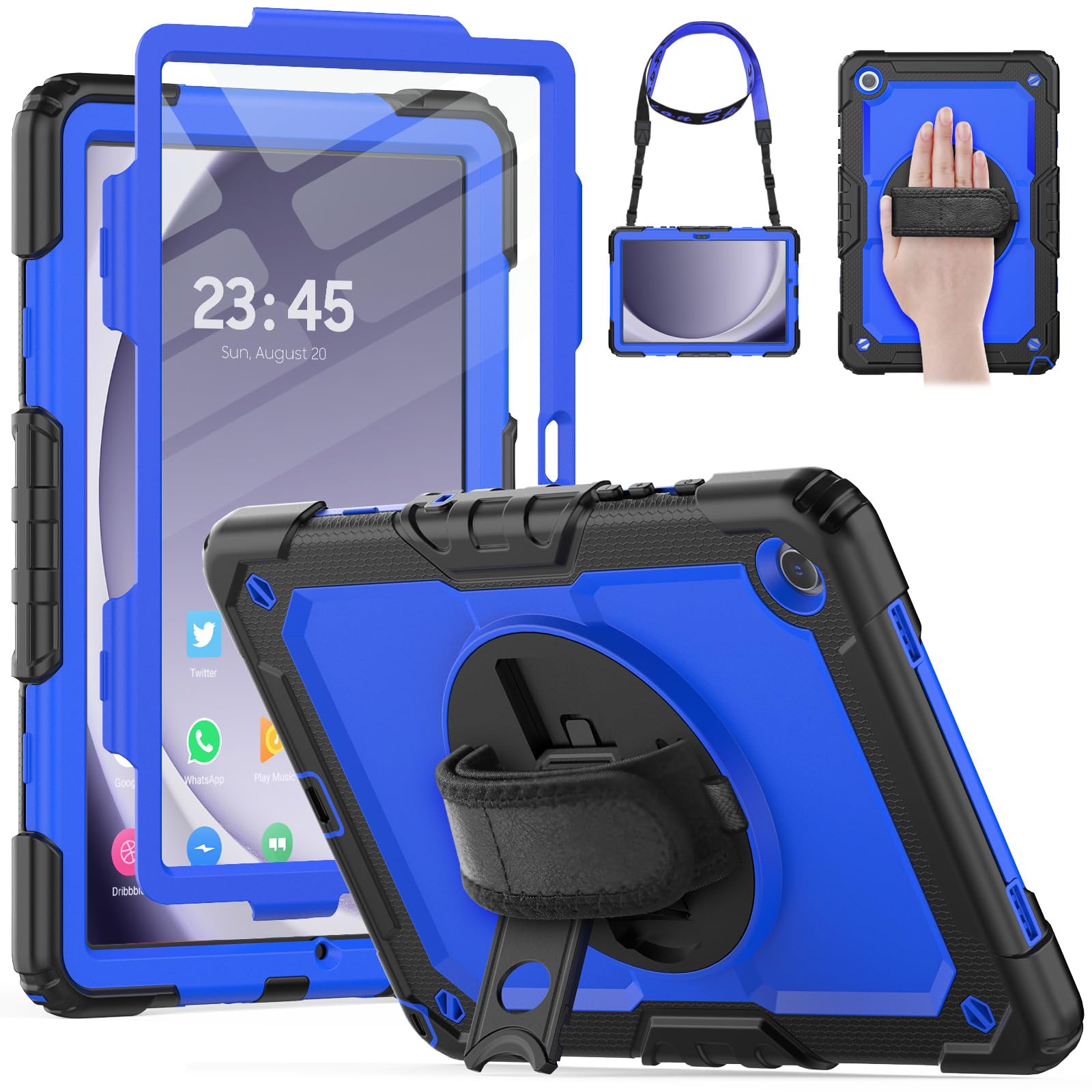 HXCASEAC Case for Samsung Galaxy Tab A9+/ A9 Plus Case 11 Inch, Protective with Screen Protector/Hand Strap/Pen Holder, Sturdy Shockproof Galaxy A9 Plus Tablet Case 2023 SM-X210/X216/X218 - Blue