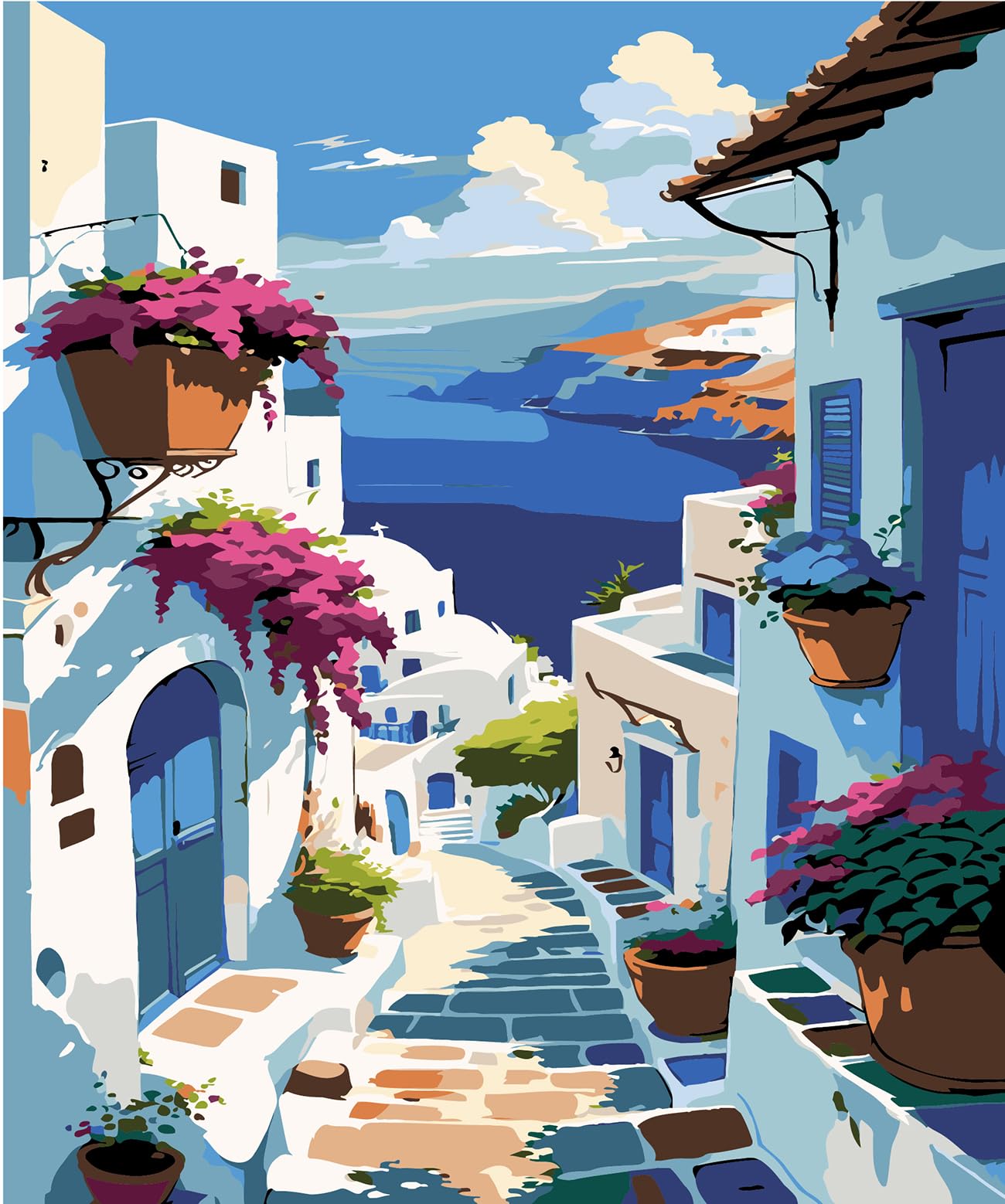 Paint by Numbers Kit for Adults Beginner, Blue Seaside Town Adult Paint by Number Kits on Canvas, DIY Acrylic Watercolor Oil Paint by Number for Adults for Home Decor Gift 16x20 Inch