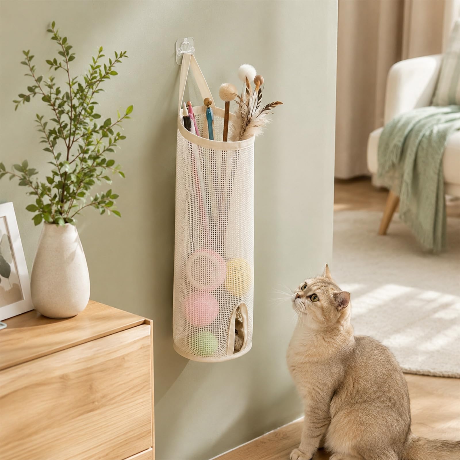 XIHIRCD Cat Toy Organizer, Wall Mounted Cat Wand Holder Storage