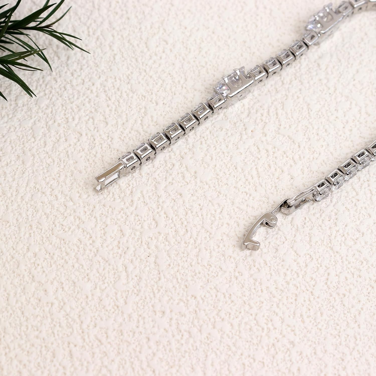 Silver Chunky White Rhinestone Bangle Bracelets for Women, Dainty Statement Cubic Zirconia Crystal Link Bracelet Fashion Jewelry Gift - Image 7