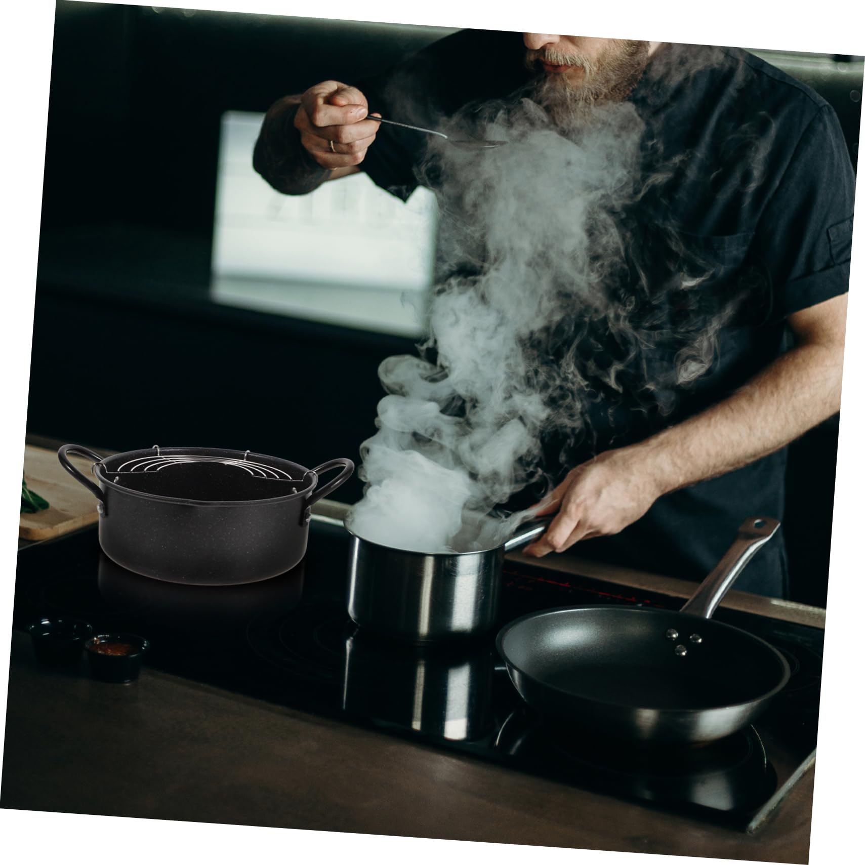 OFFSCH Japanese Style Deep Frying Pan Tempura Frying Pot Multifunctional Deep Fryer Non-stick Easy to Drain