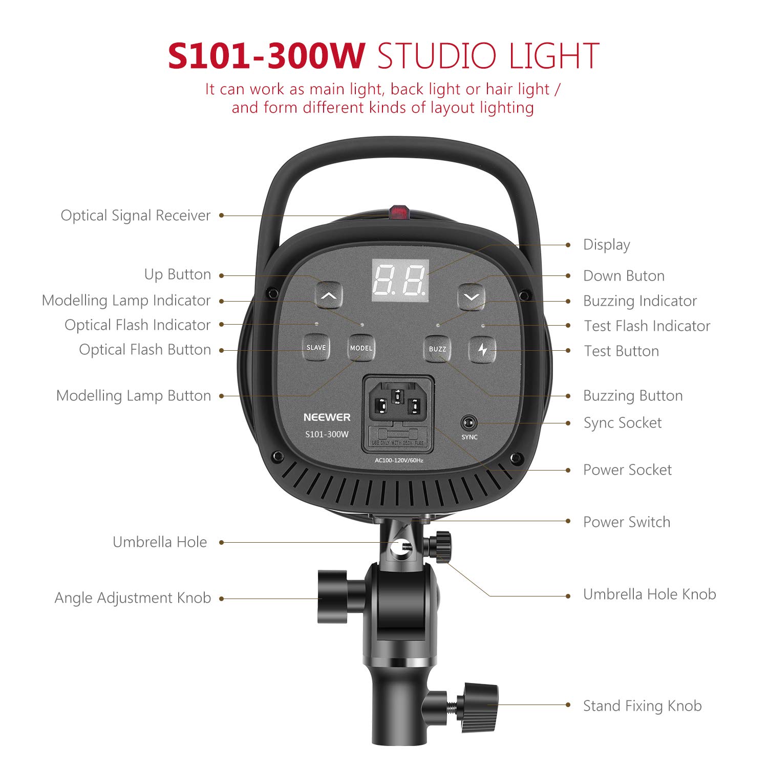 NEEWER アップグレードS101-300Wスタジオモノライト NEEWER S101-300W Monolight | Strobe Light Photography