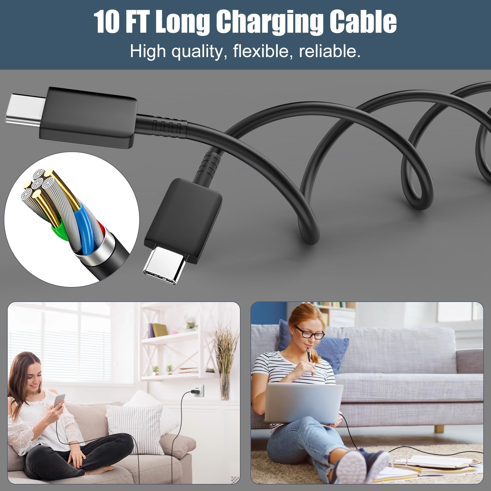 S23 S22 Samsung - Cargador rápido Tipo C de 10 pies con Bloque de Carga súper rápida USB C de 25 W para Galaxy S23/S23+/S23 Ultra/S22/S22+/S22 Ultra/S21/S20/Note20, Z Fold/Flip, Paquete de 2