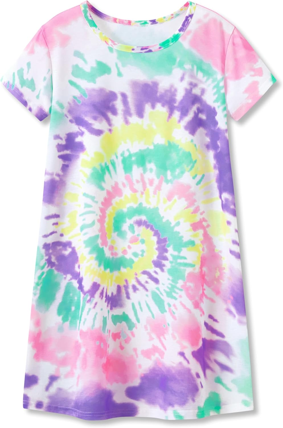 Tebbis Teen/Little Girls Nightgown – Summer Short Sleeves Sleepwear Trendy Tie Dye Spiral Nightdress Pajama Size 6-16
