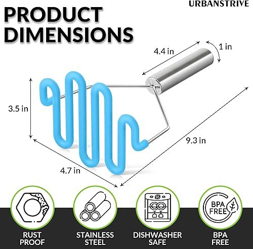 Miniatura 44 de Urbanstrive Herramienta de cocina de silicona antiarañazos, triturador de patatas, triturador de patatas, de acero inoxidable, envuelto en silicona