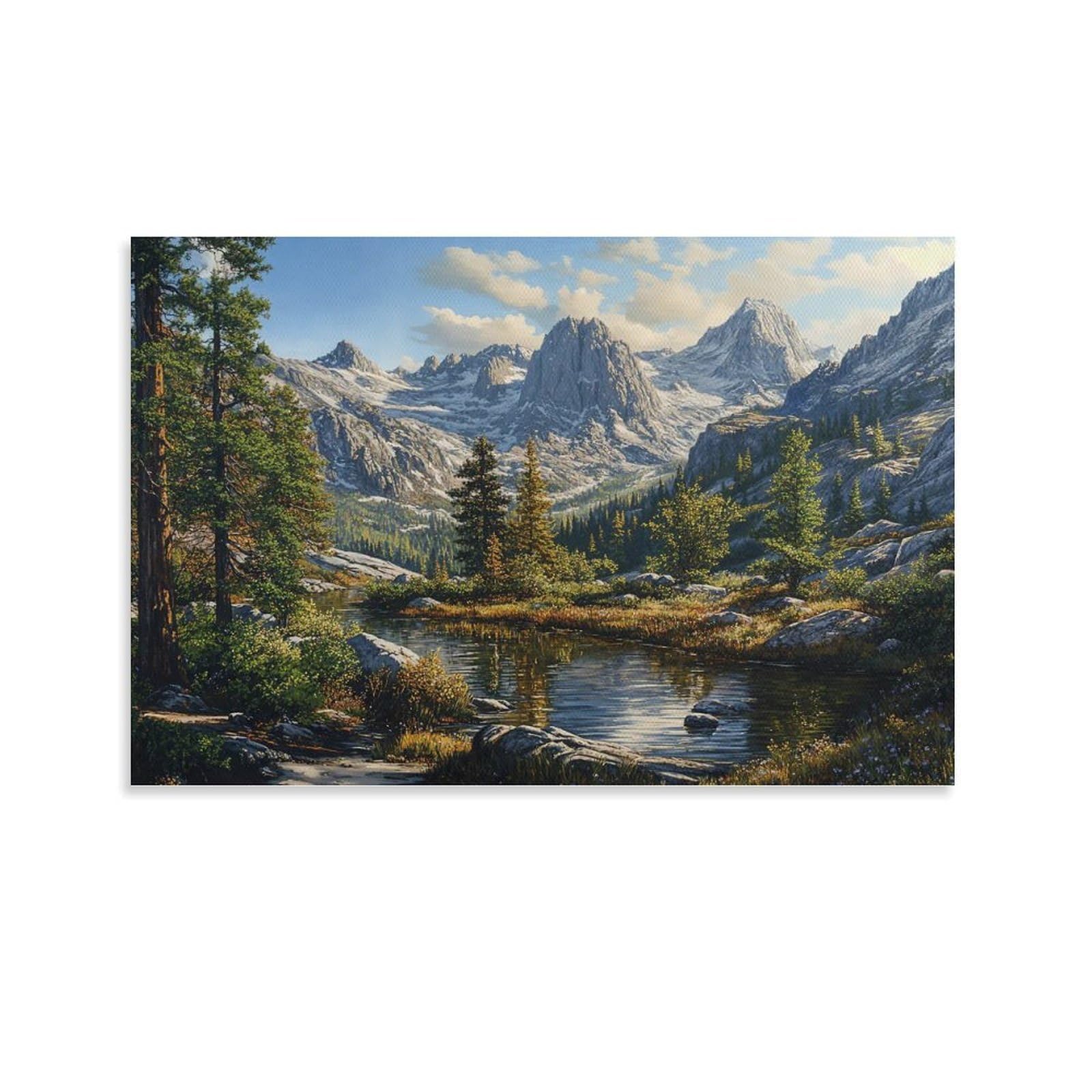 CPLVKWRQJ Snow Mountain Single Piece Majestic Mountain Lake Landscape Canvas Wall Hanging - Kitchen Removable Wall Art Focal Point Ready to Hang 20x30inch(50x75cm)