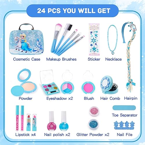 Miniatura 2 de Juegos de maquillaje para niños para niñas, kits de maquillaje lavables reales, juguetes para niños pequeños, juguete de cumpleaños de princesa para