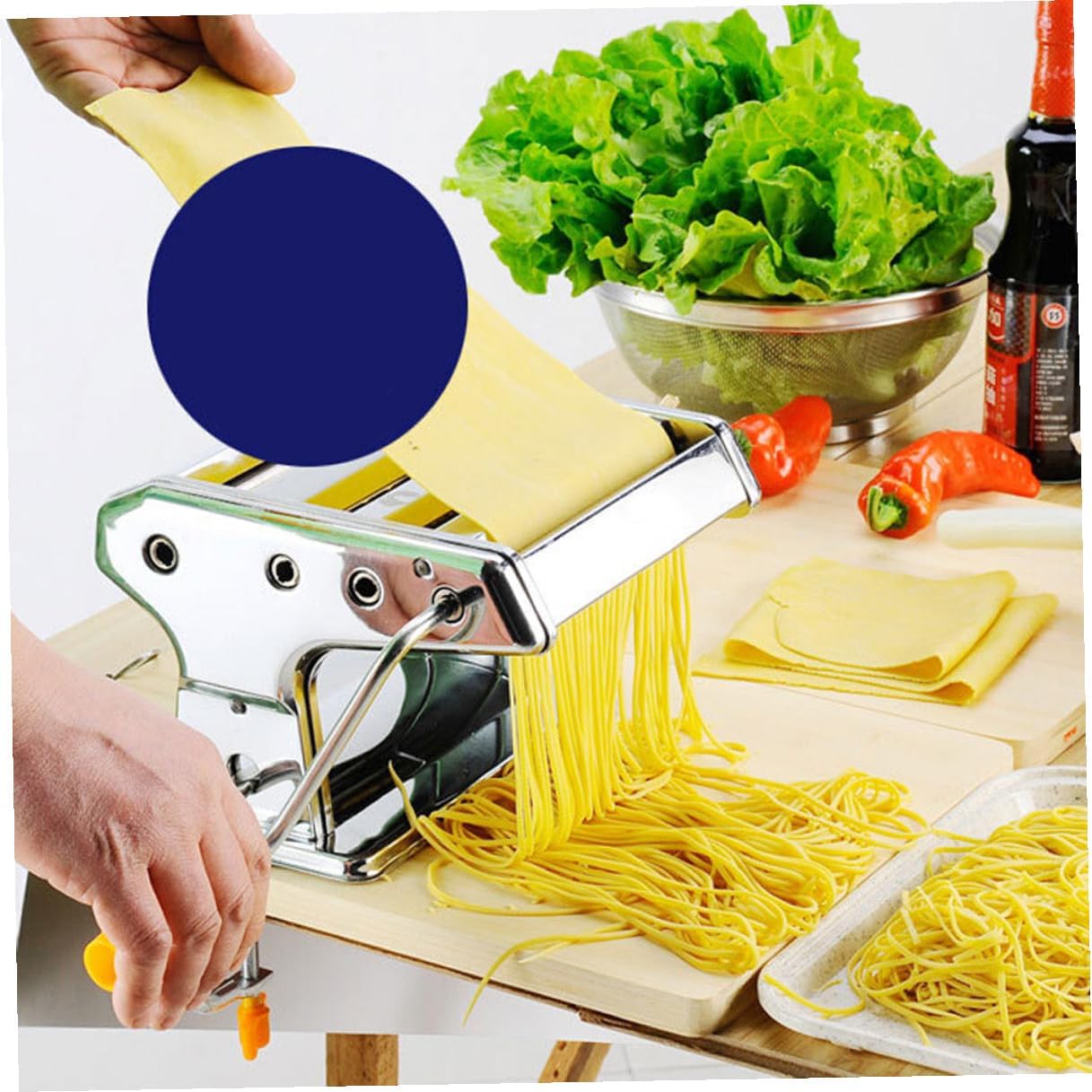NUOBESTY Stainless Steel Manual Pasta Maker Machine with Crank Handle Versatile Noodle Roller for Spaghetti Lasagna Linguini Traditional Chinese Pasta Design for Home and Professional Use