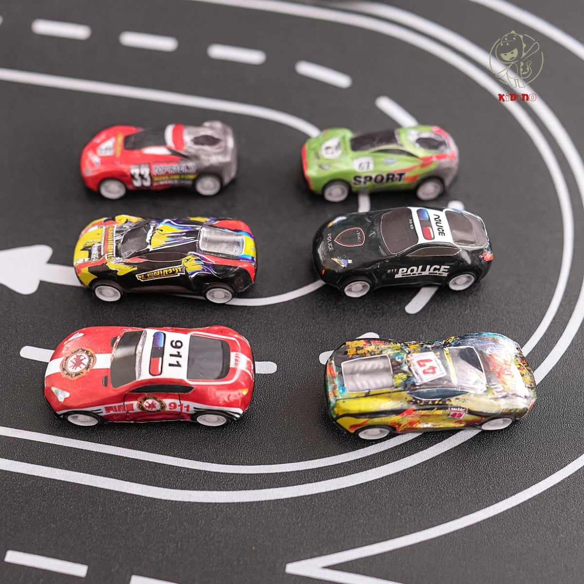 Kit Carrinhos Fricção Kidino Container 24 pçs com Pista Transformável Brinquedo Educativo Infantil