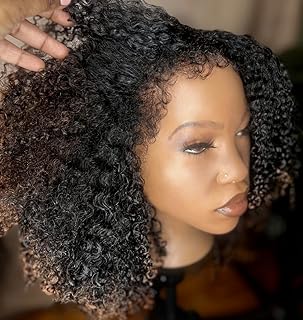 Afro Kinky Curly Human Hair Ombre Brown Wig 4C Kinky Edges 13X4 Glueless HD Invisible Lace Front Wigs Short Bob Afro Curly Price In India
