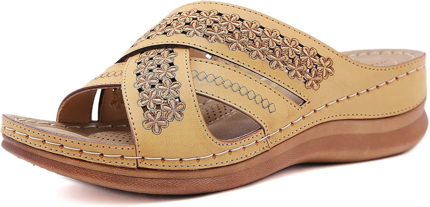 Women Orthopedic Wedge Sandals Comfy Peep Toe Slides Sandals Vintage