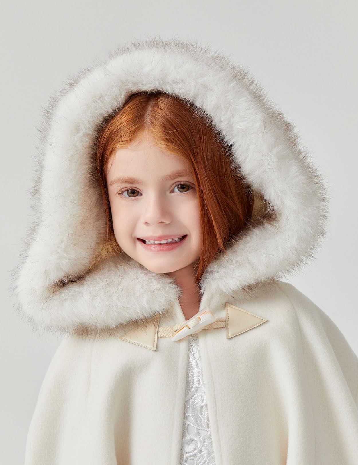 BEAUTELICATE Capa con Capucha Infantil para Niña Ideal para Bodas Fiestas de Invierno Navidad y Cospaly Disfraces Disponible de 2 a 16 Años,Marfil