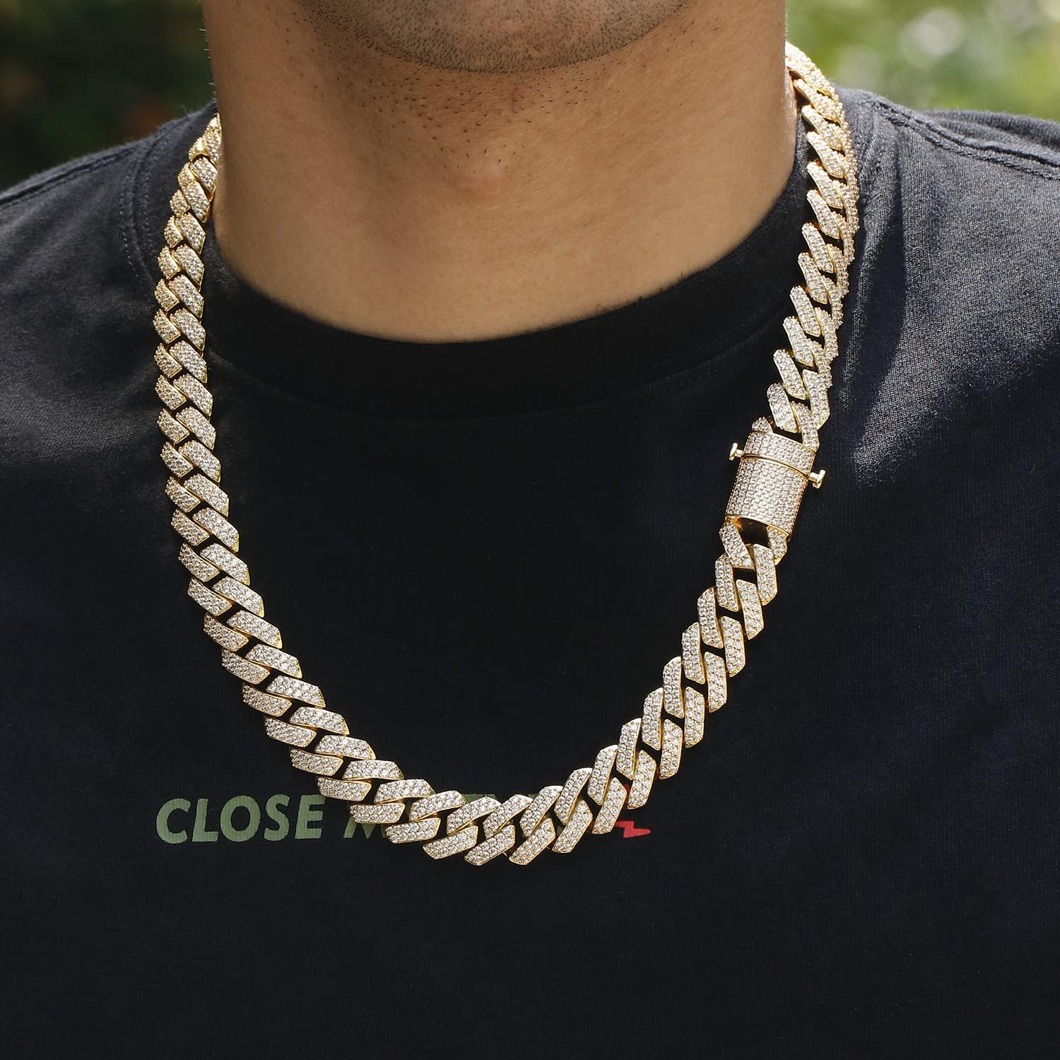 Hip Hop Mens Full Iced Out 15mm 18K Gold/White Rose Gold Plated CZ Miami Cuban Link Chain Choker 18"-24" Necklace or 7.5"-8.5" Bracelet with Gift Box - Image 4
