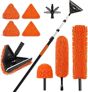 SISUPASSIE 12FT Duster Cleaner Kit, Dusters for Cleaning with Extension Pole, Baseboard & Wall and Window Cleaner Mop for Fan Blades, High Ceiling and Cobweb