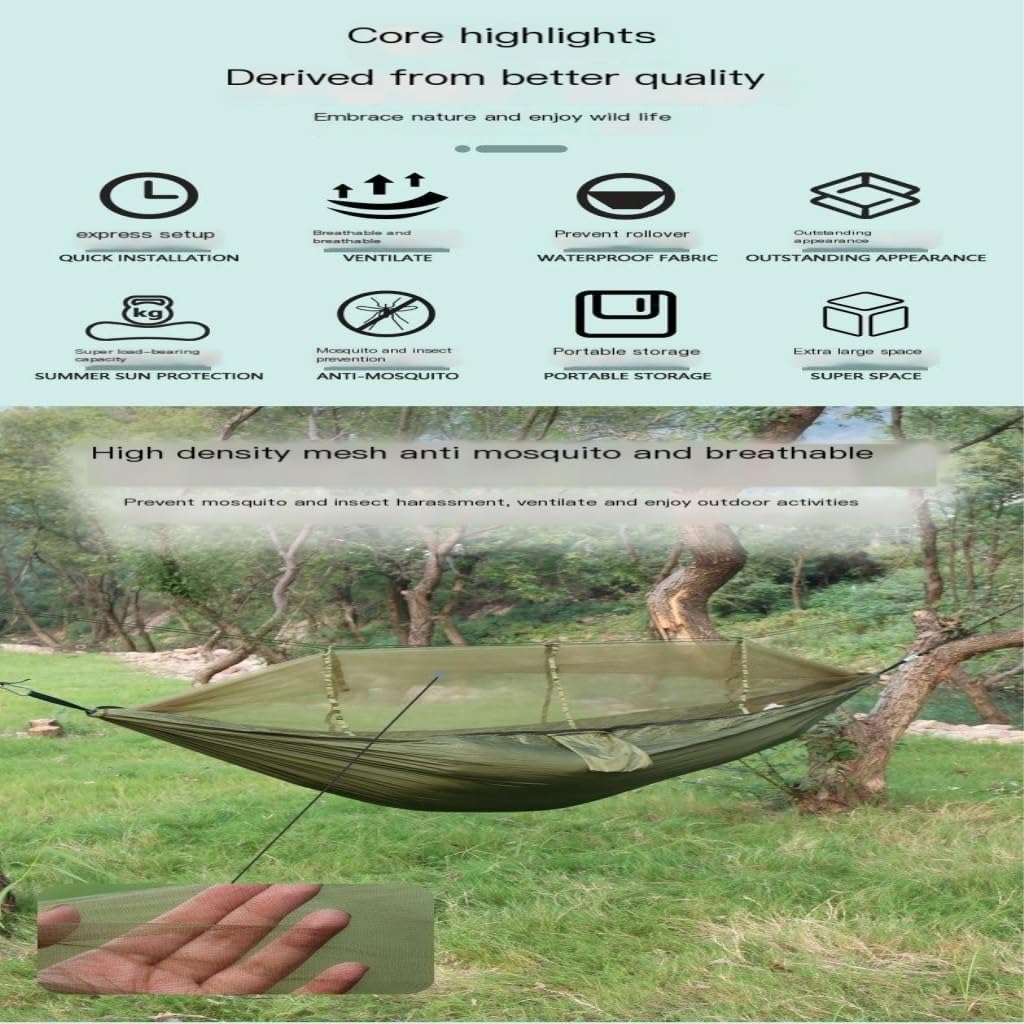 Hammock Camping Hammock Outdoor Camping Portable Single Parachute Cloth Three-Color Belt Anti-Mosquito Hammock Hammocks for Outside(D)