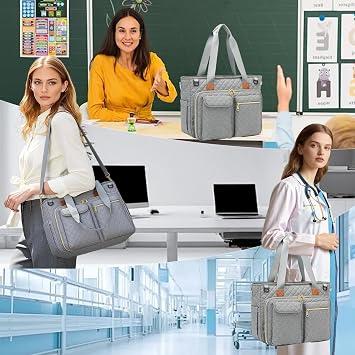 Teacher Tote Bag for Women, 15.6 inch Laptop Work Bag with Cup Holder | Computer Handbag with Multiple Pockets for Teachers Work Office