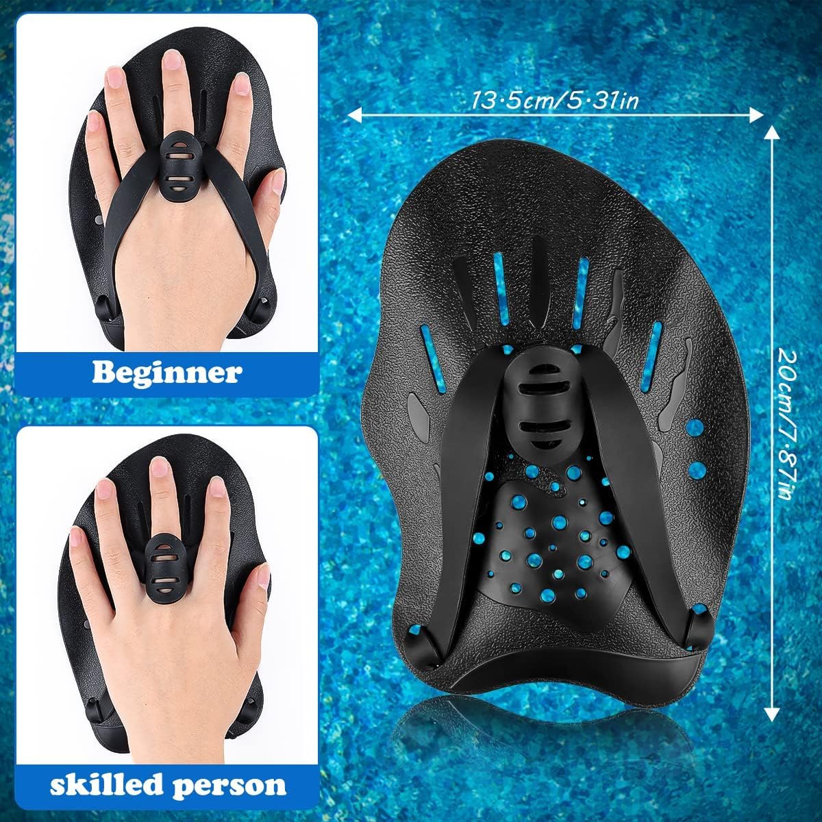 Pala de Mano para Natación con Correas Ajustables, Entrenamiento de Fuerza y Ejercicios de Piscina