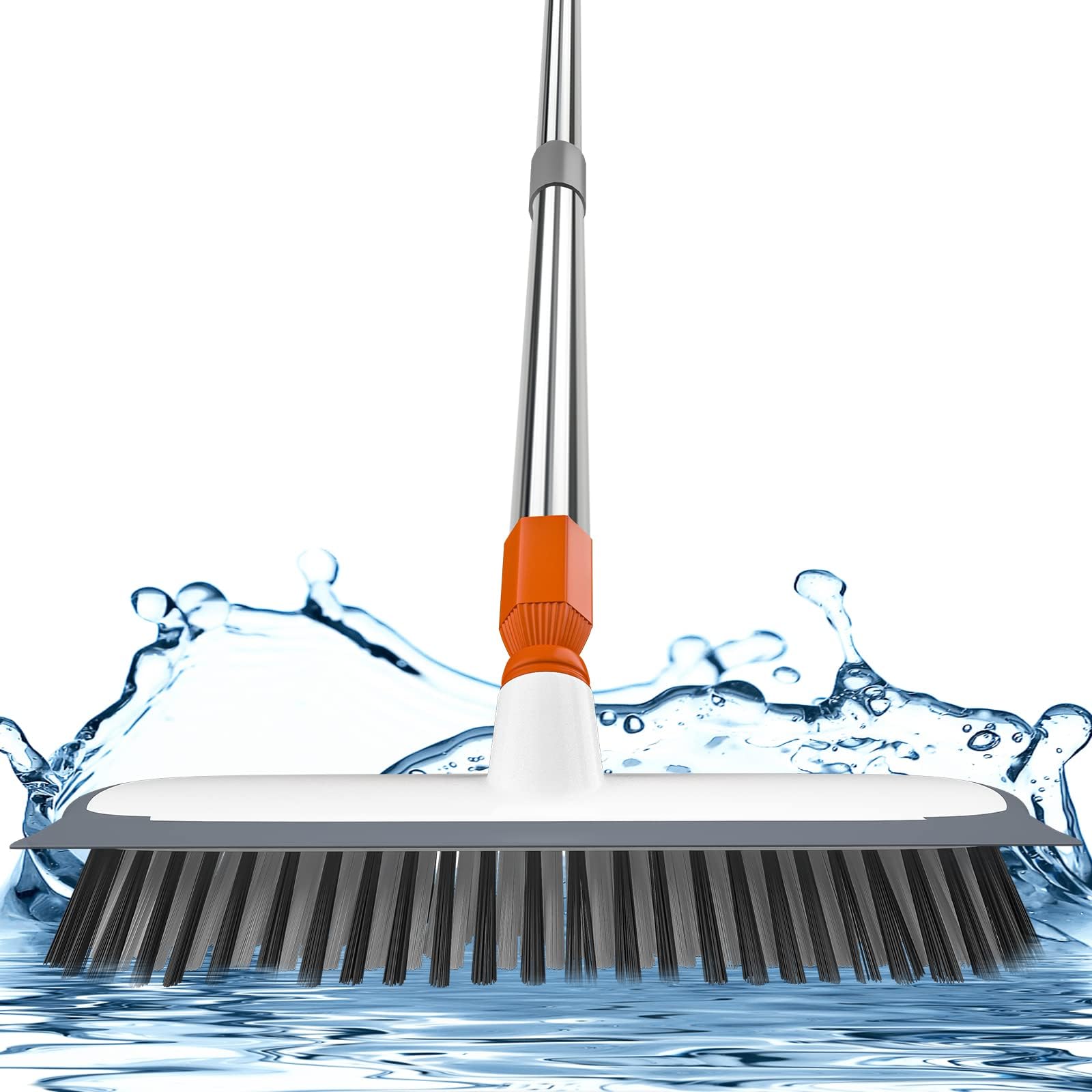 XUCAI Scrub Brush for Floor Cleaning,12" Wide Brush Head with Rubber Squeegee & Stiff Bristles,Heavy Duty Tile Brush with Long Handle for Bathroom,Walk in Shower, Carpet, Wall,Boat Deck