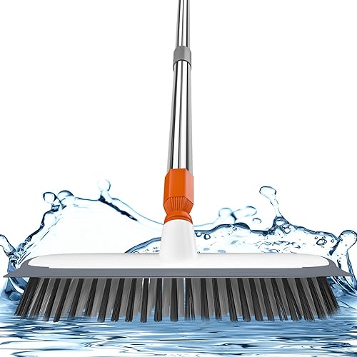 XUCAI Cepillo para limpieza de suelos, cabezal de cepillo de 12 pulgadas de ancho con espátula de goma y cerdas rígidas, cepillo de azulejos