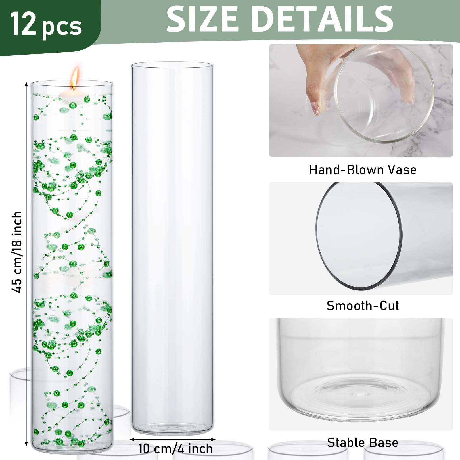 12 Pack Glass Cylinder Vases Clear Flower Vase Tall Floating Candle Holders Centerpiece Vases for Table Home Wedding Decorations Formal Dinners (18 Inch)