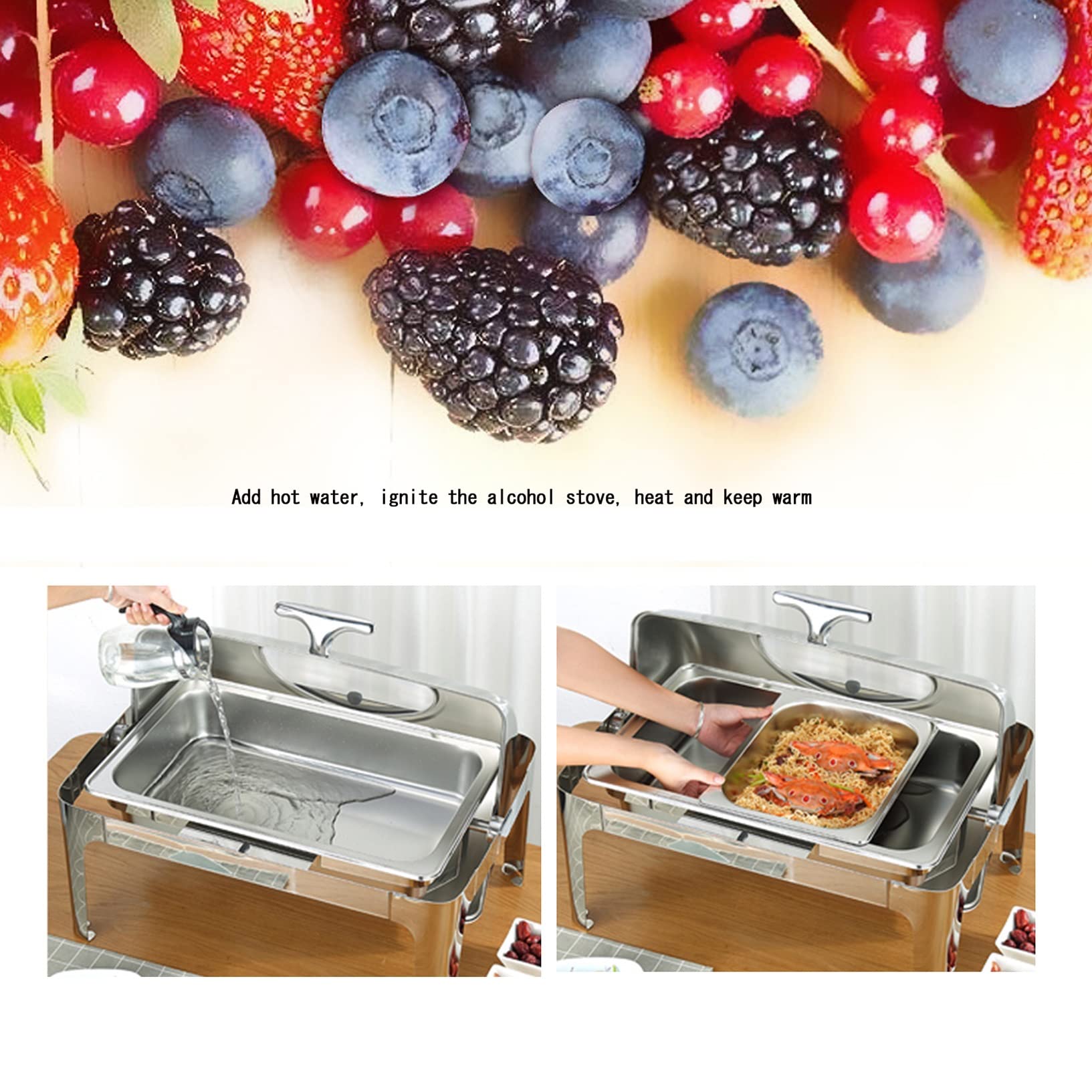 Olla de Calentamiento Aislamiento Calentador Alimentos Calientaplatos buffet bandejas de Acero Inoxidable Chafing Dish Servidor Termostato de temperatura,Bandeja Calientes Función Mantenimiento Calor