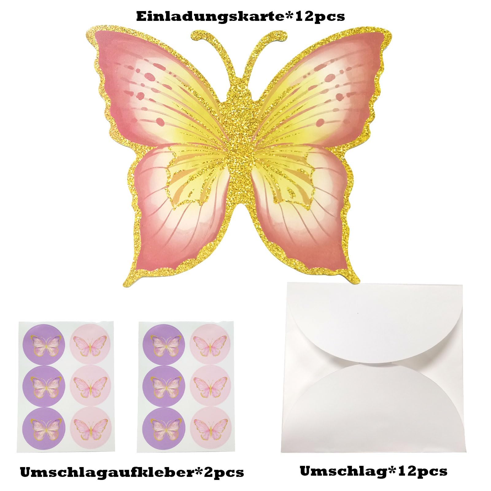 12 Schmetterling Einladungskarten Deutsch | Geburtstagseinladungen Für Mädchen Mit Umschlägen