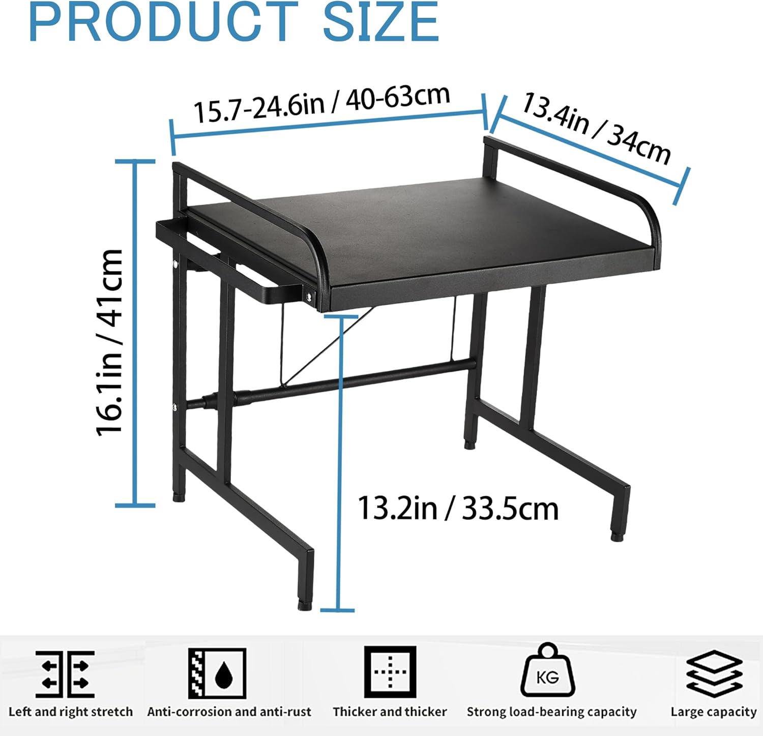 Expandable Microwave Shelf, 2 Tier Microwave Stand Microwave Shelf Stand,Microwave Oven Rack,Bakers Rack,Kitchen Countertop Organizer Shelves,90 lbs Weight Capacity (Square 40cm Wide Black)