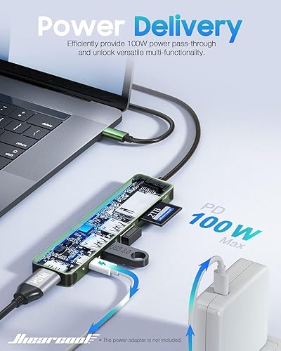 Miniatura 3 de Hiearcool - Adaptador HUB con USB C y 7 puertos en 1 de USB C a HDMI compatible para laptops Thunderbolt 3 y 4, MacBook Pro, Air, Dell, Lenovo, HP