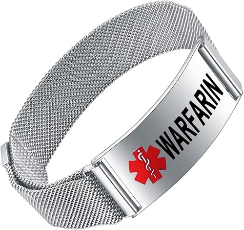 Miniatura 9 de Pulseras de alerta médica para hombres y mujeres, pulseras de identificación médica con grabado láser gratuito, banda de acero inoxidable ajustable