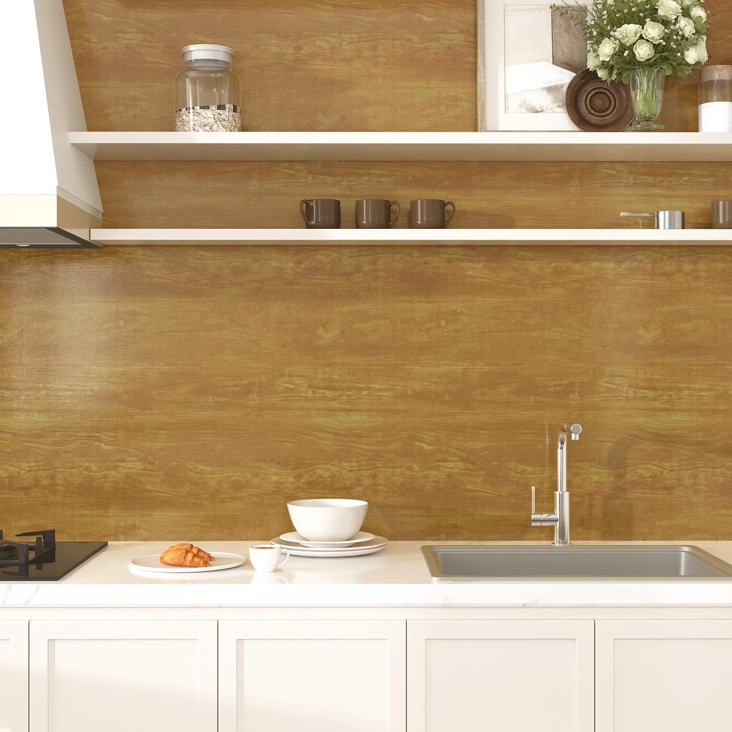 Natural Brown Wood Wallpaper Peel and Stick Countertops Wood Grain Contact Paper for Cabinets Self Adhesive Removable Wooded Wall Paper Decorative Vinyl Wrap for Furniture Desk Door 15.8"x80"