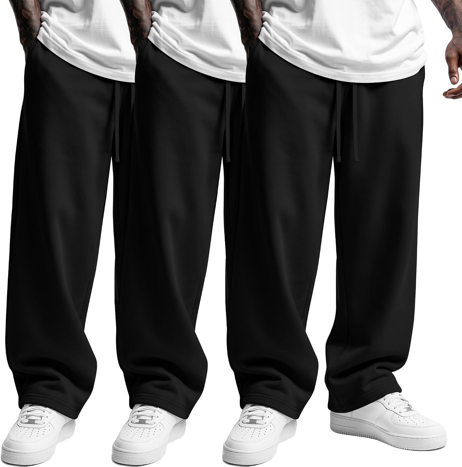 3 Pack Men's Big and Tall Sweatpants Athletic Open Bottom Drawstring Lounge Pants Plus Size Joggers with Pockets