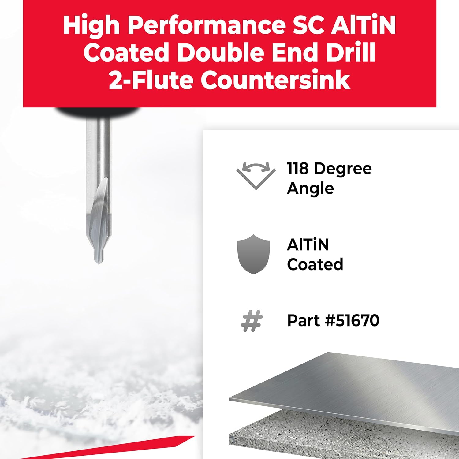 Amana Tool 51670 Solid Carbide CNC 118 Degree Point Center Drill Countersink Router Bit 60 Degree 3/16 Dia x 5/64 x 3/16 Shank High Performance AlTiN Coated