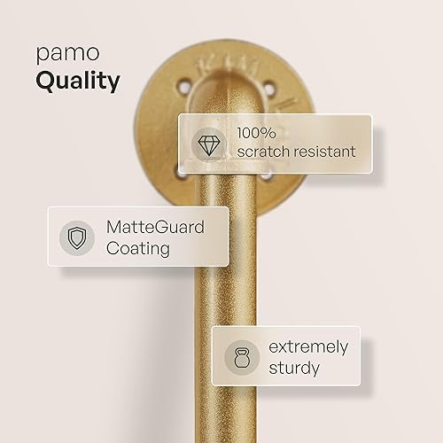 Miniatura 3 de pamo Perchero industrial de tubería dorada, capacidad de 660 libras, perchero montado en la pared y armario para armario