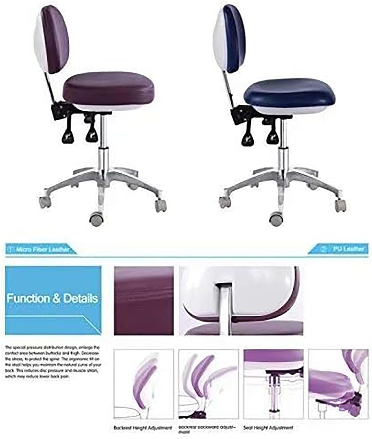 Hydraulic Adjustable Rolling Swivel Stool for Dental Office, Age, Spa, Medical, and Beauty Applications (Light Blue)