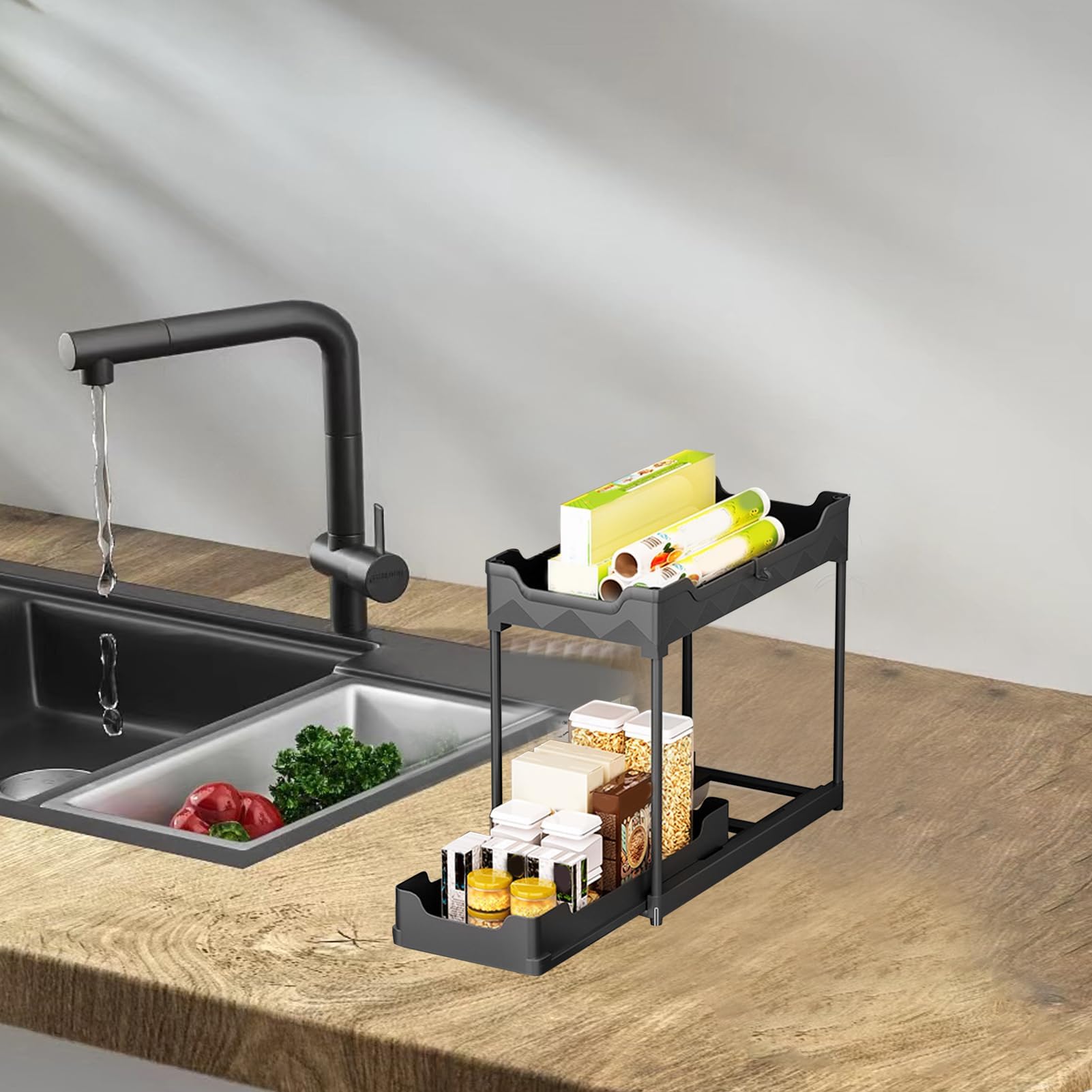Sotto lavello nizer 2Tier Expandab Rack AdjustabCabinet nizer per cucina e bagno Robusto Der Mensole salvaspazio sotto il bancone Solut
