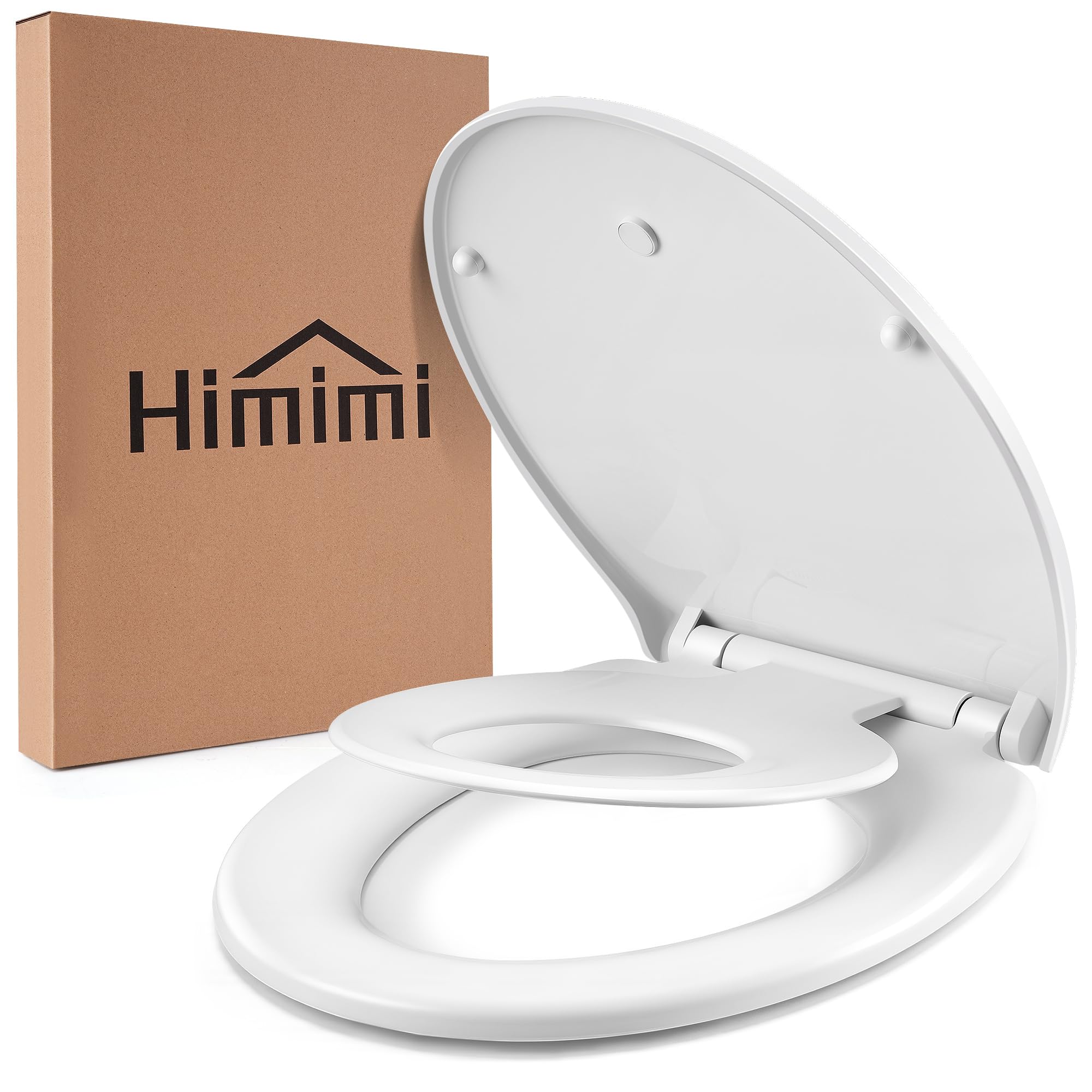 Himimi Abattant WC, Familial Cuvette Toilette avec Siège Enfant Magnétique, Frein de Chute et Charnière Réglable, Lunette WC pour Adultes et Enfants, Forme O, Blanc (447mm x 372mm x 55mm)