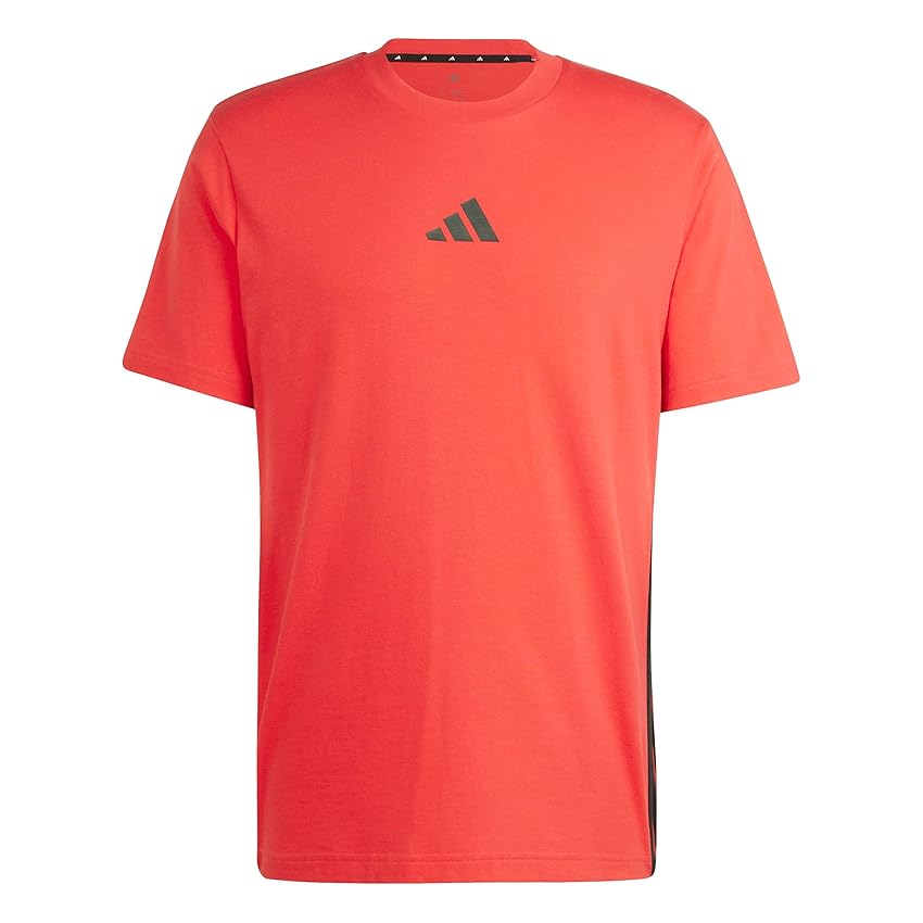adidas Uomo Essential Three Stripes Single Jersey Tee, Pure Ruby/Black, XS
