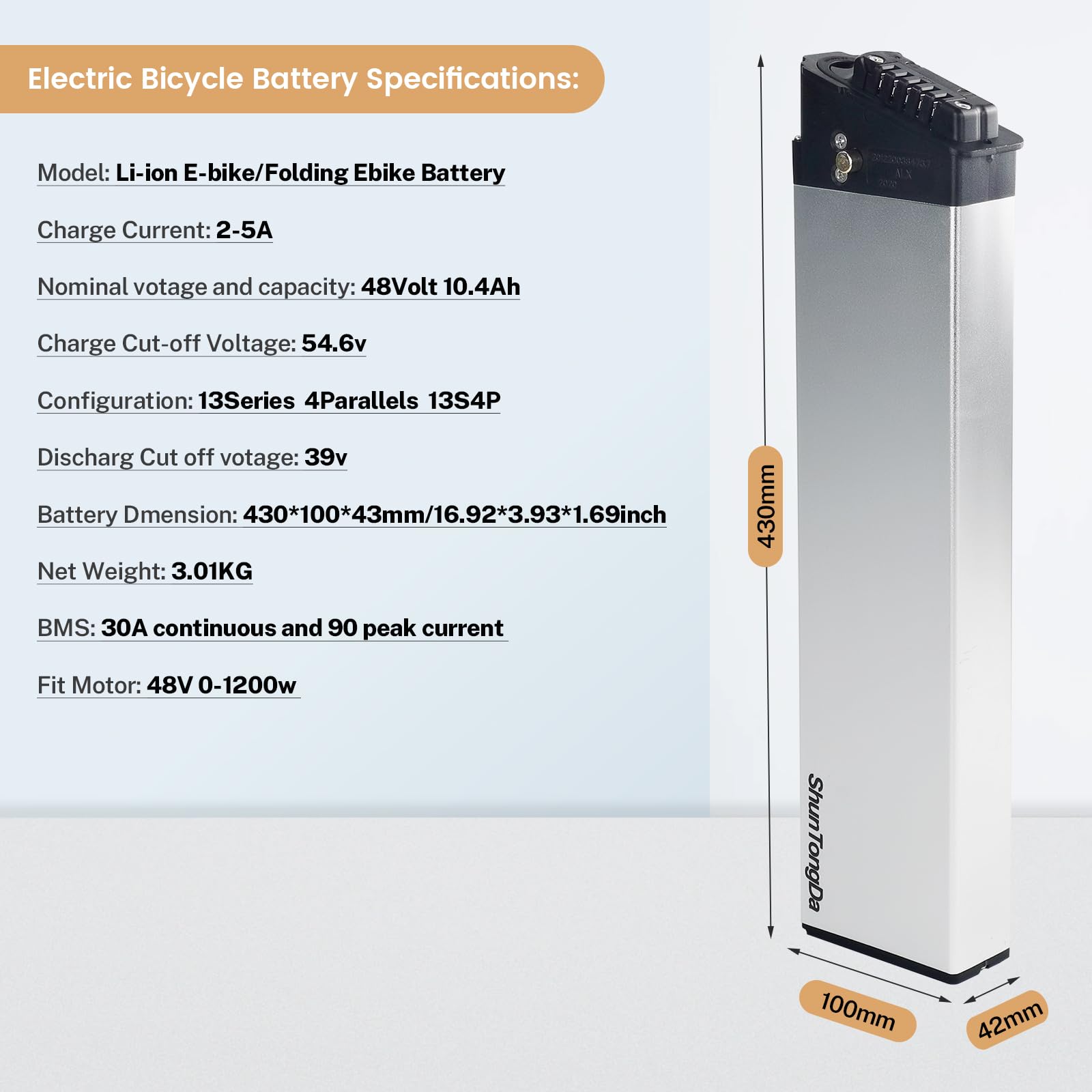 Amazon.com: Kaleila 48v Battery 10.4Ah 12.8Ah 14Ah Folding Battery