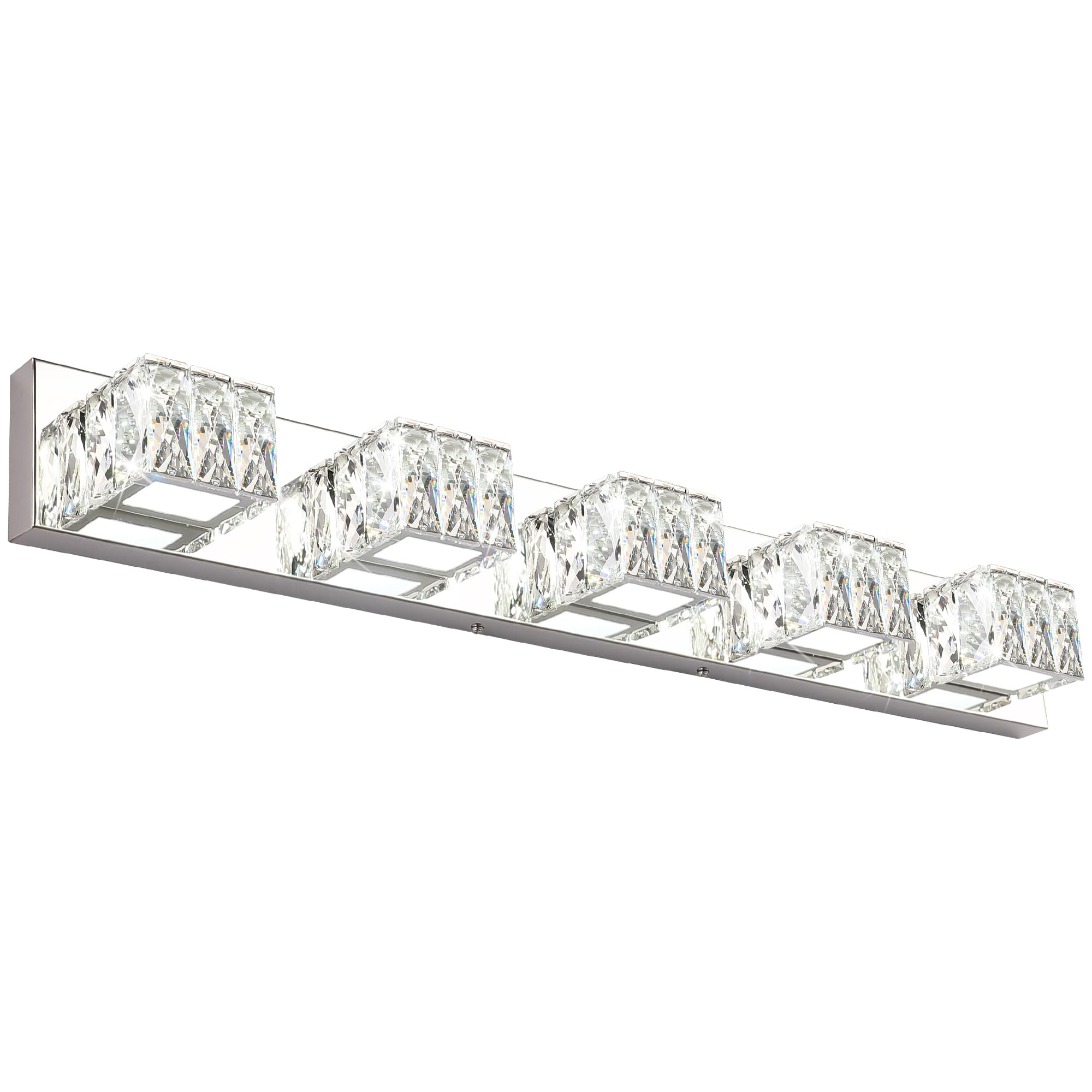 5 Lights Bathroom Vanity Light - Crystal Modern Bathroom Light Fixtures - 30W Dimmable Vanity LED Lights for Restroom - Chrome Bath Light bar Cool White Light