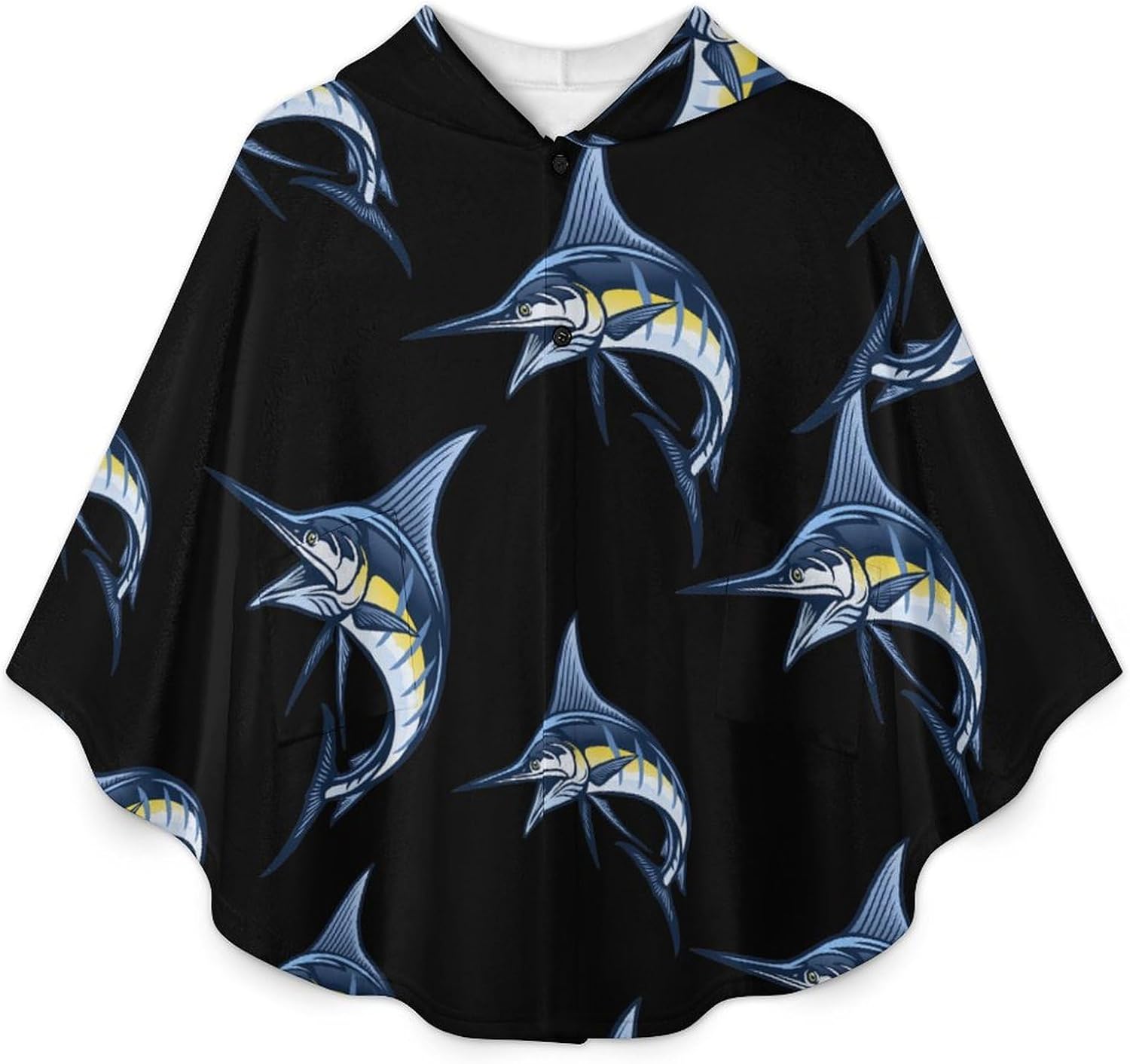 Marlin Fish Wearable Blanket with Hooded Flannel Blankets Cape with Pocket