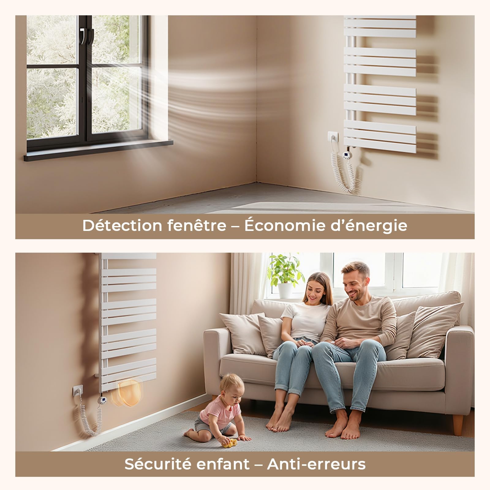 S'AFIELINA Sèche-serviette électrique1599×500mm, radiateur sèche-serviette électrique avec thermostat, WiFi, minuterie programmable, écran LCD, Radiateur salle de bain 1000 W, blanc