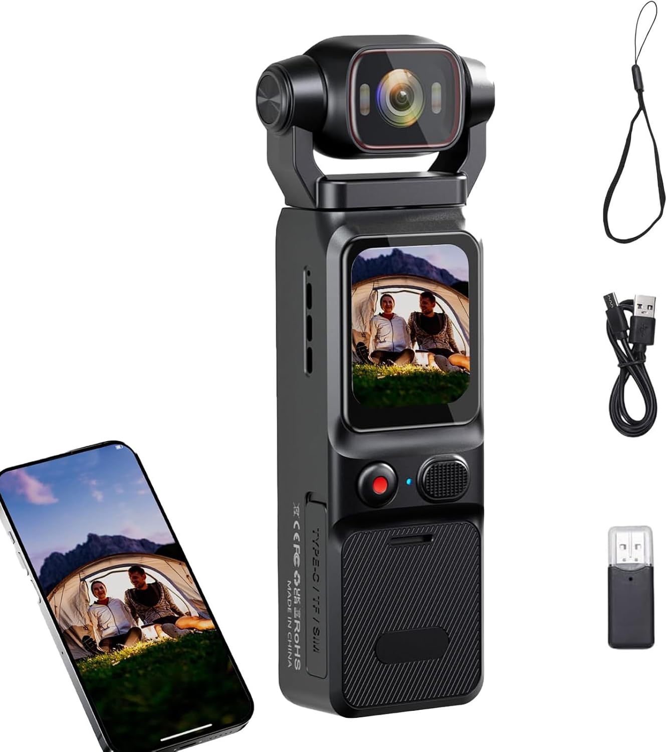 4K Ultra HD Handheld Camcorder | IP68 Waterproof & Dustproof, 180° Rotating Head WiFi+APP Sync, 1.69in Display,Wide Angle for Travel Vlogging/OutdoorRecording, Anti-Shake & Crisp Audio (black,No card)