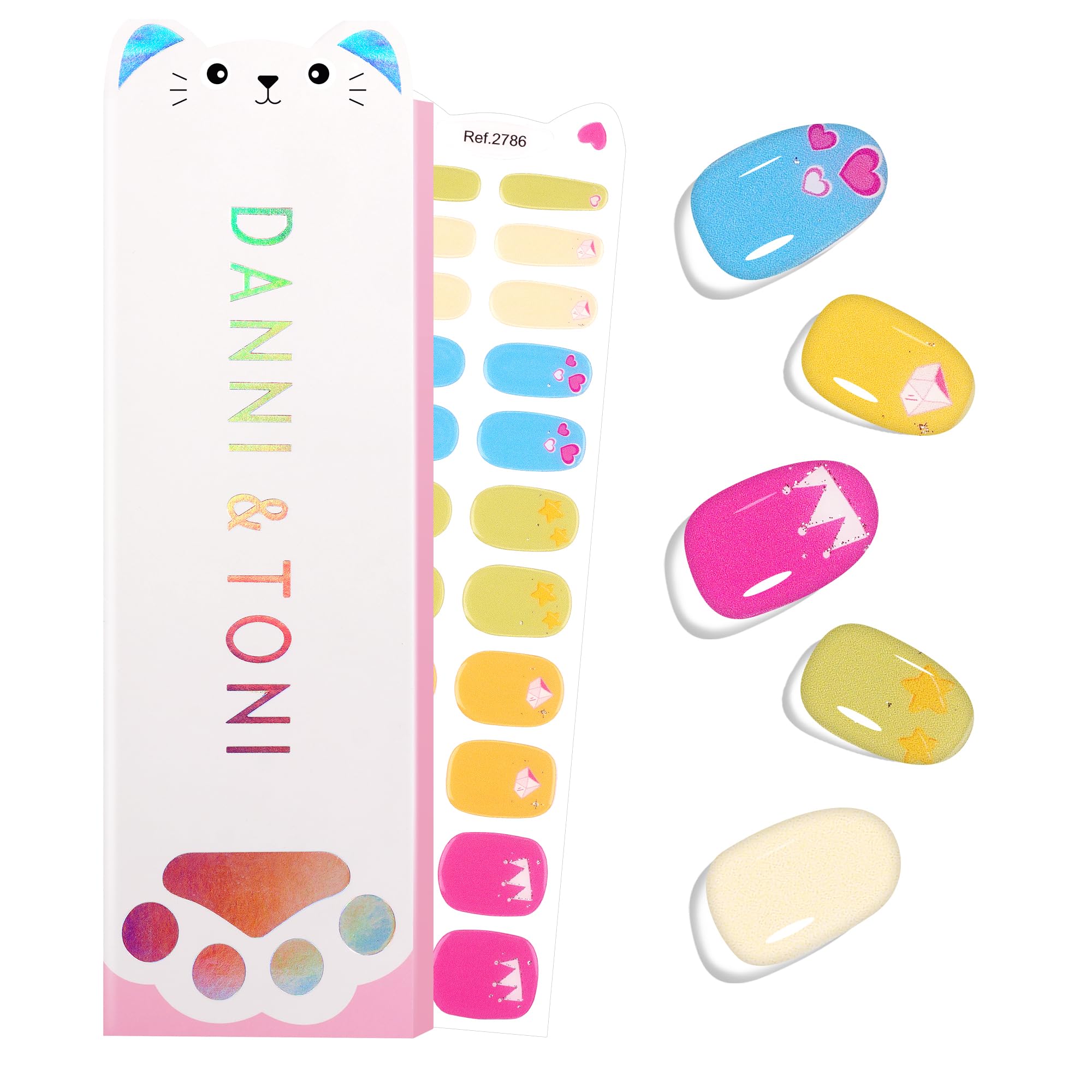 DANNI & TONI Gel Nagelfolien (Candy Crown) bunt Krone Diamant Nagelsticker Süße Aufkleber Nageldesign Nagelfolie selbstklebend Wraps für Kinder Mädchen 22 Stück