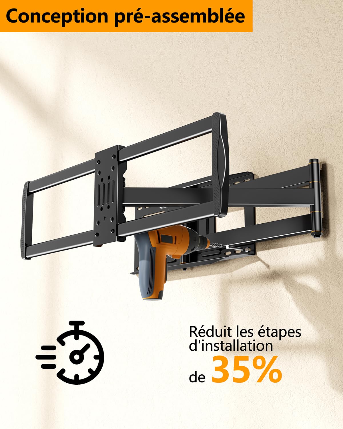 Support Mural TV à Double Bras, 42-100 Pouces, Charge 80kg