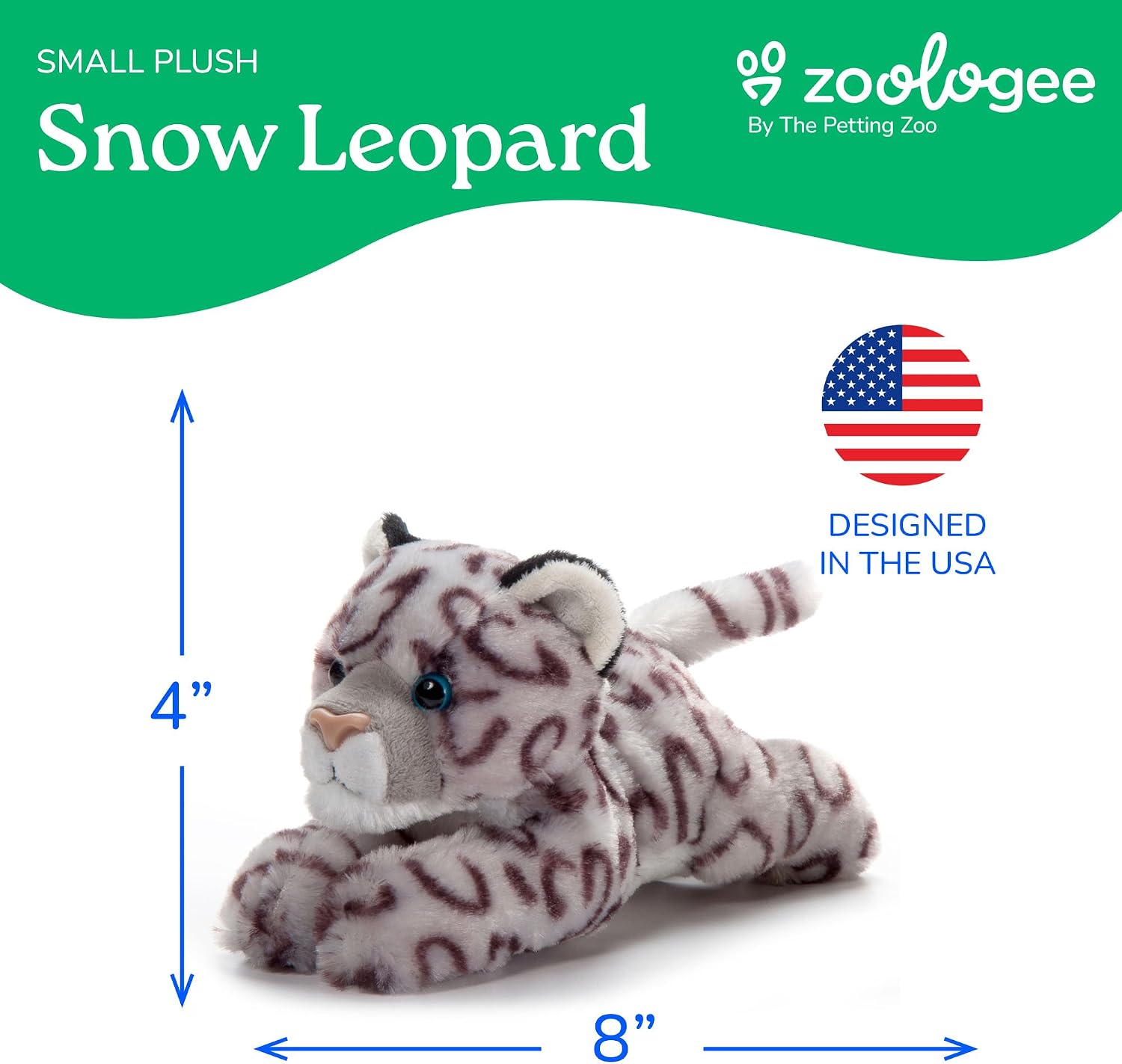 The Petting Zoo Snow Leopard Stuffed Animal Plushie, Gifts for Kids, Scoopz Wildlife Animals, Leopard Plush Toy, 8 inches