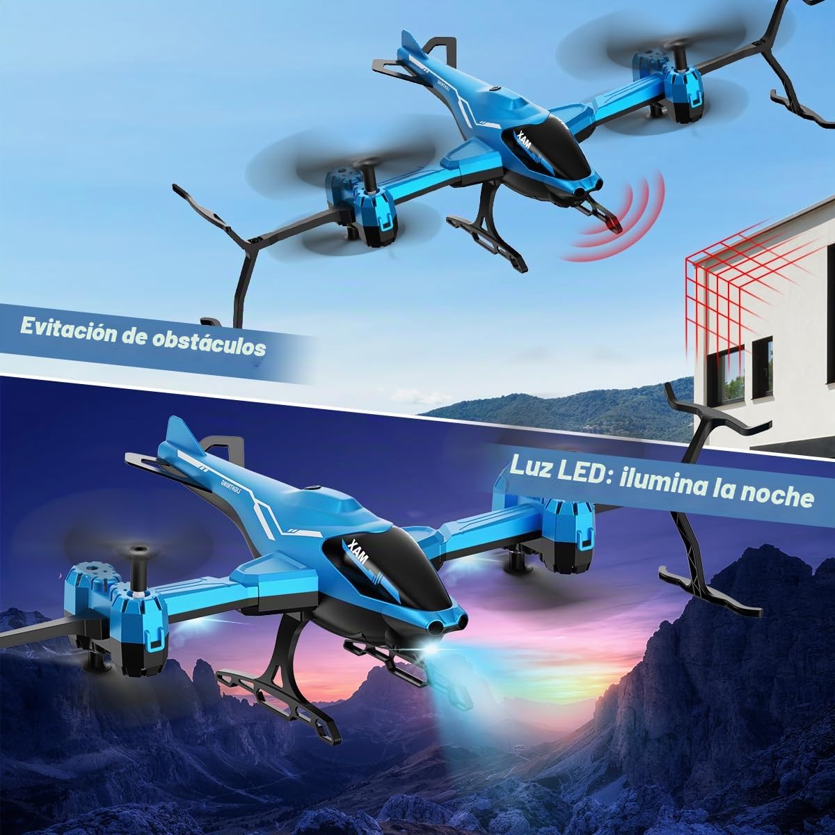 VATOS Helicóptero teledirigido 2.4G, Todo en 1 Super Función 360° Flip, Evitar Obstáculos, Despegue/Aterrizaje con Una Tecla, Avión Helicóptero RC con Luz LED Regalos de Juguete para Niños Adultos