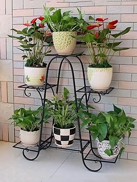 Dime Store Multi Tier Plant Stand Flower Pot Stand For Balcony Living Room Otdoor Indoor Plants Plant Holder Home Decor Item (6-Tier, Black) - image, photos