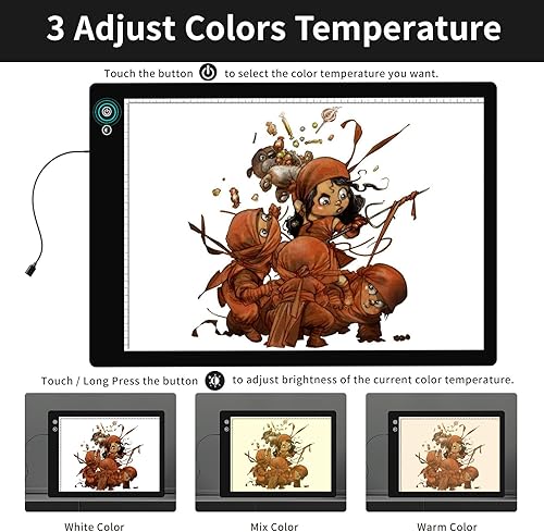 Miniatura 2 de YINGWOND Almohadilla de luz recargable A2, caja de luz inalámbrica para rastreo de artistas, 3 colores6 nivelesbrillo ajustado continuo tablero de